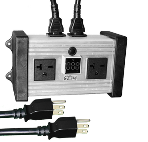 Innoraymond EZ240 voltage converter 120 to 240v. LED voltage readout, built-in wall mount, 15A fuse, open neutral.